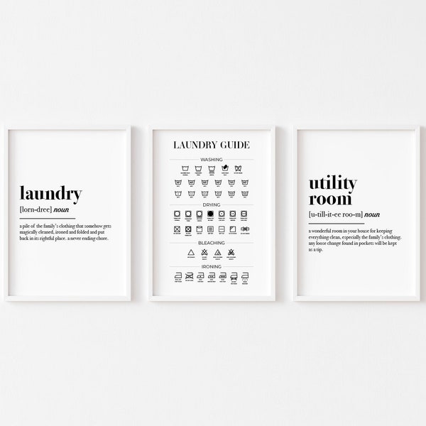 Laundry Prints Set of 3 | Utility Room Print | Definition Print | Laundry Print | Home Prints | Home Wall Art | Washing Symbols | Decor