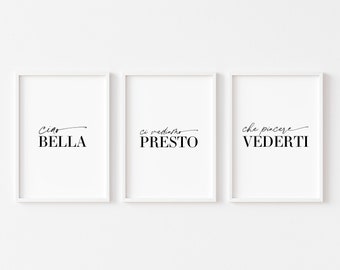 Italian Prints Set Of 3 | Bedroom Print | Home Wall Art | Phrases | Kitchen Decor | Minimalist Print | Ciao Bella | Italy Print | Home Print