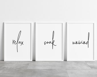 Bathroom Prints | Relax Soak Unwind | Bathroom Prints Set Of 3 | Bathroom Print | Bathroom Wall Art | Funny Bathroom Prints | Bathroom Decor