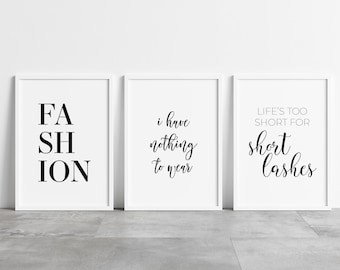 Camera da letto stampe Set di 3 / Camera da letto stampa / Camera da letto wall art / Camera da letto Arredamento / Divertente Camera da letto stampa / Moda / Make Up Print / Abbigliamento