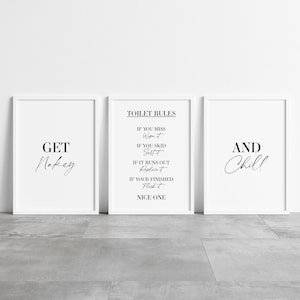 Bathroom Prints Set Of 3 | Bathroom Print | Toilet Rules | Bathroom Prints | Bathroom Wall Art | Funny Bathroom Prints | Bathroom Decor