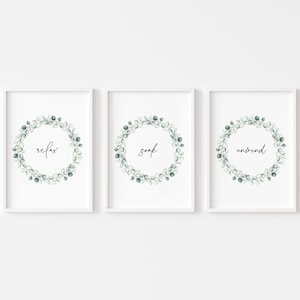 Bathroom Prints Set of 3 | Relax Soak Unwind | Sign | Eucalyptus Watercolour Print | Wall Art | Decor | Botanical Prints | Home | Floral
