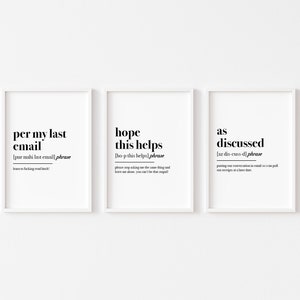 Home Office Definition Prints | Set of 3 Prints | Wall Art | Work From Home | Funny Office Print | Office Decor | Home Prints | Email Prints