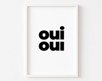 Láminas para baño / Oui Oui / Lámina en francés / Letrero para baño / Lámina divertida para baño / Arte de pared para baño / Decoración para inodoro / Refrán francés / Lámina grosera