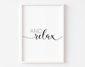 Impresión de baño / Impresiones de baño / Impresión "And Relax" / Impresión de ducha / Arte de pared con letrero / Impresión minimalista negra / Decoración de baño / Póster de inodoro