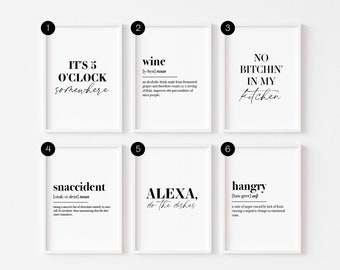 Kitchen Print | Kitchen Wall Art Prints | Food | Alcohol Print | Coffee Print | Alexa | Beer | Wine | Definition Prints | Decor Sign Black