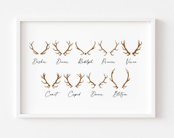 Impressions de Noël | Impression renne du père Noël | Art mural de Noël | Décoration de Noël | Impression de Noël | Cadeau de Noël | Saisonnier | Impression de Noël