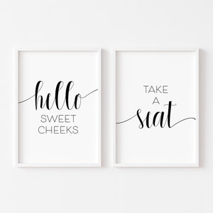 Hello Sweet Cheeks Take A Seat | Bathroom Prints Set of 2 | Bathroom Print | Bathroom Wall Art | Funny Print | Bathroom Decor | Toilet Sign