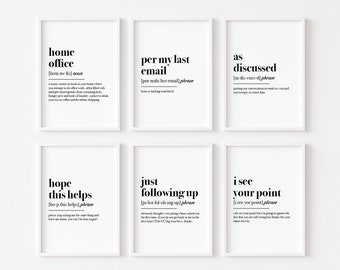 Home Office Set of 6 Prints | Funny Office Print | Office Decor | Wall Art | Work From Home | Definition Print | Home Prints | Email Prints