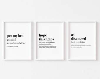 Home Office Definition Prints | Set of 3 Prints | Wall Art | Work From Home | Funny Office Print | Office Decor | Home Prints | Email Prints