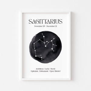 Sagittarius Zodiac Print | Astrology Prints | Zodiac Star Wall Art | Celestial Sign | Star Sign | Spiritual Poster | Constellation Fire Sign