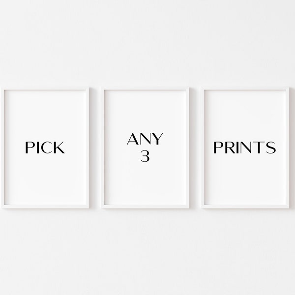 Pick Any 3 Prints | Set of 3 Prints | Home Wall Art | Bathroom Print | Bedroom Poster | Office Sign | Minimalist Prints | Kitchen Prints