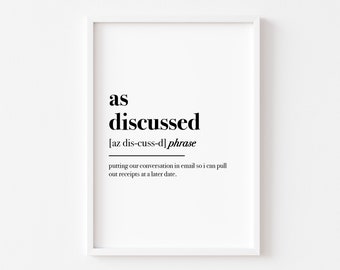 Office Wall Art | Email Print | As Discussed | Home Office Print | Work From Home | Definition Print | Funny Office Prints | Decor | Home