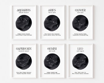 Grafiki zodiaku | Grafika astrologiczna | Grafika ścienna z gwiazdami zodiaku | Znak niebieski | Znak zodiaku | Horoskop | Plakat duchowy | Gwiazdozbiór | Sypialnia