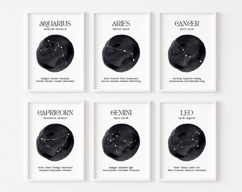 Zodiac Prints | Astrology Print | Zodiac Star Wall Art | Celestial Sign | Star Sign | Horoscope | Spiritual Poster | Constellation | Bedroom