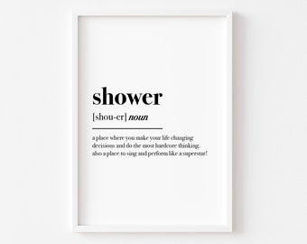 Bathroom Prints | Shower Definition Print | Bathroom Wall Art | Funny Bathroom Poster