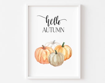 Autumn Decor| Hello Autumn Wall Art | Autumn Prints | Halloween | Pumpkin Prints | Fall Prints | Autumnal Wall Decor | Seasonal Sign