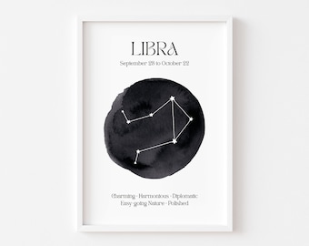 Libra Zodiac Print | Astrology Prints | Zodiac Star Wall Art | Celestial Sign | Star Sign | Spiritual Poster | Constellation | Venus Print