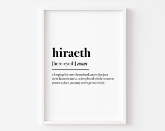 Hiraeth Definition | Welsh Print | Home Print | Bedroom Print | Home Decor | Home Prints | Home Wall Art | Bedroom Prints | Definition Print