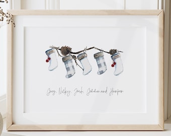 Christmas Print | Christmas Stocking Wall Art | Personalised Family Gift | Seasonal Decor | Custom Xmas Print | Gift for Mum | Winter Print
