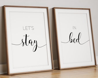 Let's Stay In Bed Zestaw 2 wydruków do sypialni | Wydruk do sypialni | Sztuka ścienna do sypialni | Dekoracja sypialni | Wydruk domowy | Sztuka ścienna do domu | Wydruki domowe