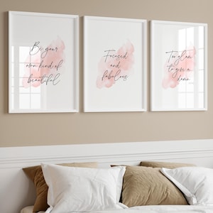 Set di 3 stampe per camera da letto / Stampa per camera da letto / Rosa / Acquerello / Glamour / Favoloso / Arte murale / Decorazione / Letto / Casa / Bello / Motivazionale