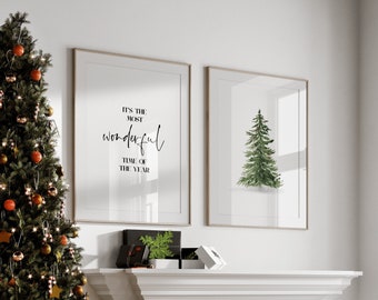 Christmas Prints Set of 2 | Christmas Wall Art | Christmas Decor | Xmas Decoration | Seasonal Home Prints | Tree Watercolour | Winter Decor