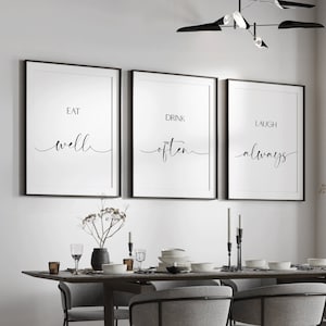 Conjunto de impresiones del comedor de 3 / Arte de la pared de la cocina / Impresiones familiares / Decoración del hogar / Inspiración de impresiones del hogar / Impresión de alimentos / Decoración de la mesa del comedor
