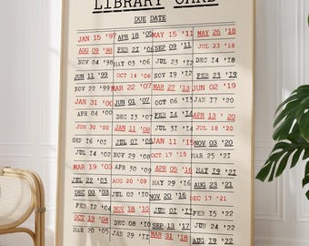 Impressão de Cartão de Biblioteca | Arte de Parede Vintage com Cartão de Biblioteca | Data de Devolução | Cantinho de Leitura | Impressão de Biblioteca | Estética Literária | Pôster para Amantes de Livros