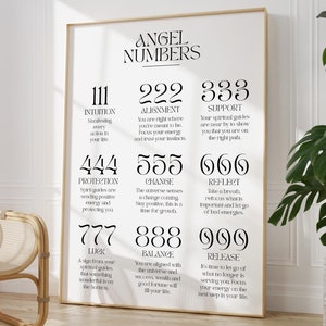 Impresión de números de ángeles / Impresión 111 222 333 / Póster de números de ángeles / Signo espiritual del universo / Arte de pared para dormitorio / Afirmaciones / Decoración de moda