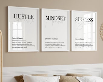 Home Office Set of 3 Prints | Definition Prints | Bedroom Wall Art | Gym Prints | Work From Home Decor | Inspirational Quote Print | Hustle