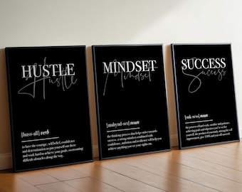 Gym Motivational Wall Art Set of 3 | Hustle Mindset Success Prints ...