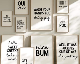 Bathroom Prints | Funny Toilet Wall Art | Humorous Bathroom Print | Funny Bathroom Sign | Bathroom Poster | Hello Sweet Cheeks