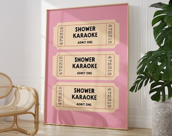 Shower Karaoke Print | Bathroom Wall Art | Funny Bathroom Wall Decor | Retro Print | Toilet Print | Natural Pink Pink