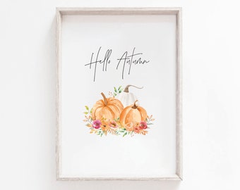 Hello Autumn Print | Autumn Prints | Autumn Decor | Halloween | Pumpkin Prints | Fall Prints Fall Decor | Bedroom Prints | Autumnal Vibes