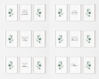 Bathroom Prints Set of 3 | Minimalist Bathroom Print | Bathroom Wall Art | Bathroom Wall Decor | Eucalyptus Botanical | Toilet Poster Sign