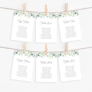 Cartes de plan de table pour mariage | Plan de la salle à manger en eucalyptus | Plan de table de mariage personnalisé | Cartes de table de mariage | Mariage floral botanique