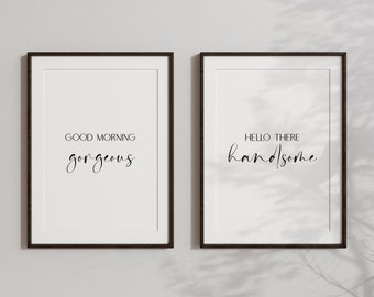 Bedroom Prints Set of 2 | Couple Bedroom Wall Art | Wedding Gift | Bedroom Decor | Couple Gift | Above Bed Print | Gorgeous Handsome Poster