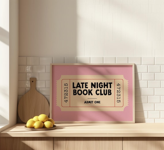 Late Night Book Club Print | Retro Print | Ticket Print | Library Print | Reader Wall Art