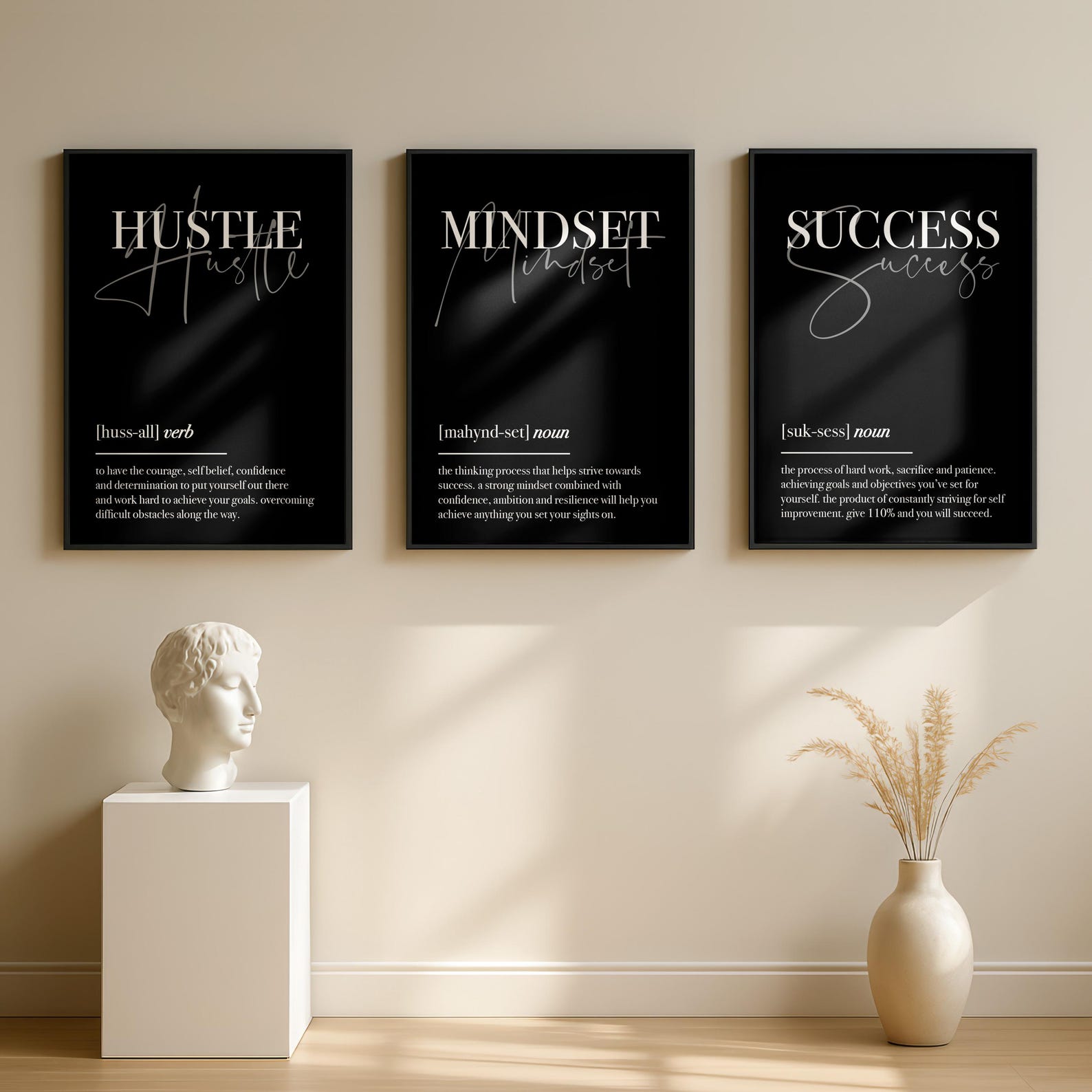 Gym Motivational Wall Art Set of 3 | Hustle Mindset Success Prints ...
