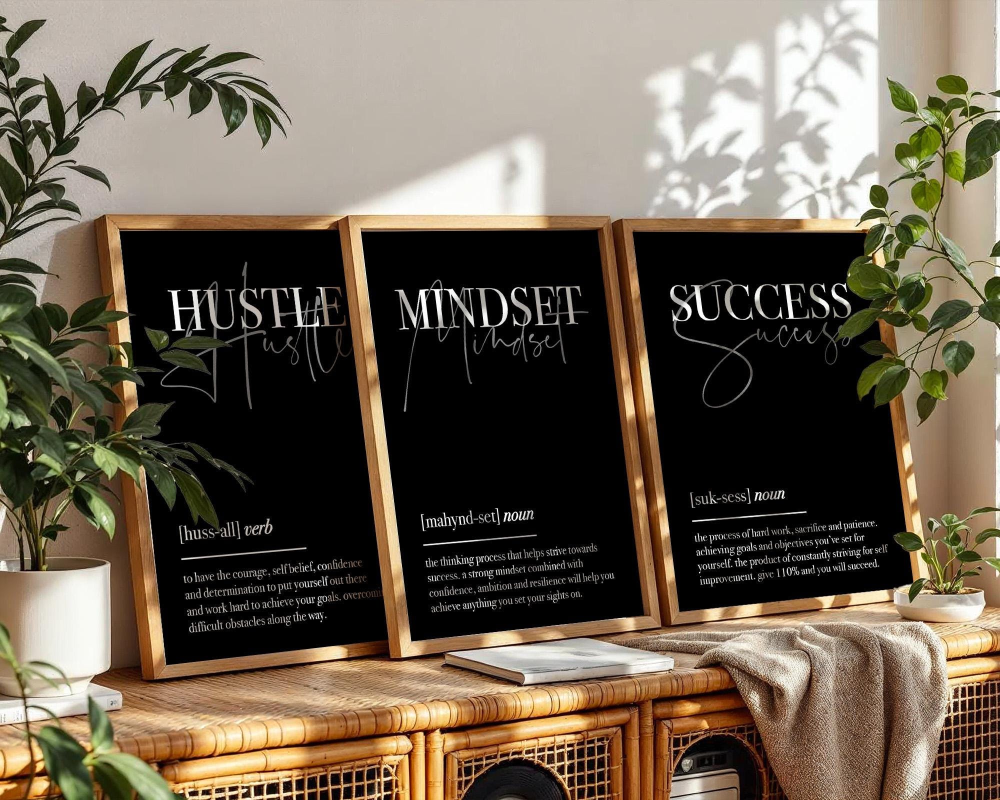 Gym Motivational Wall Art Set of 3 | Hustle Mindset Success Prints ...
