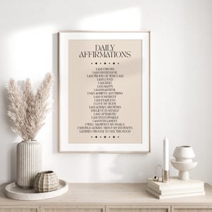 Daily Affirmations Print | Self Love Wall Art | Female Empowerment Print | Positivity Print | Pink Bedroom Wall Decor | Gratitude Print Natural