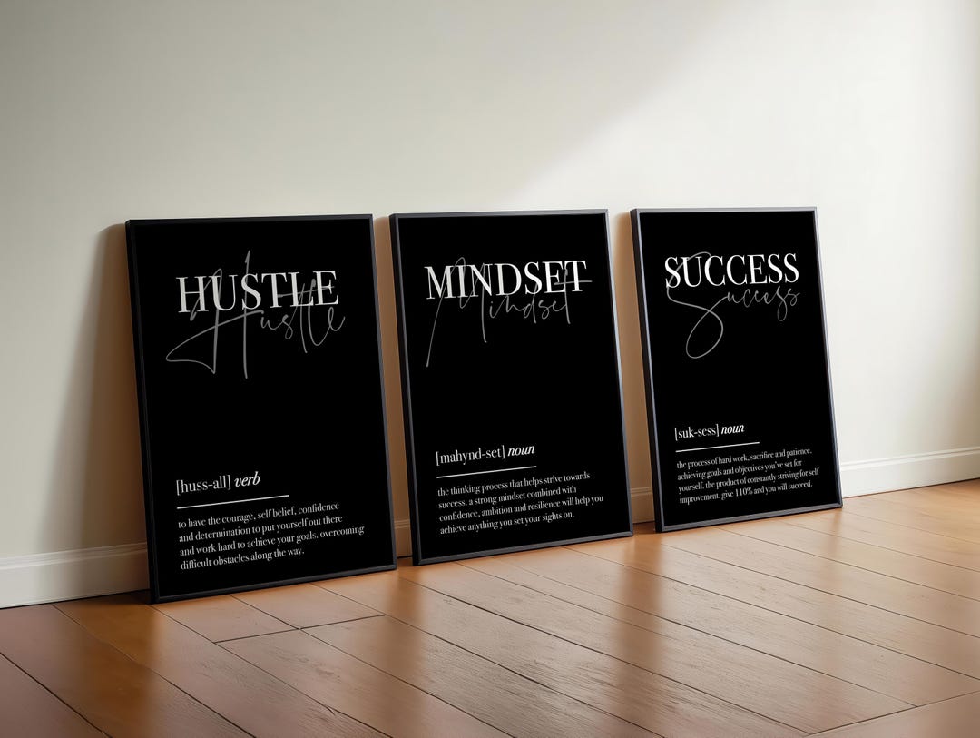 Gym Motivational Wall Art Set of 3 | Hustle Mindset Success Prints ...
