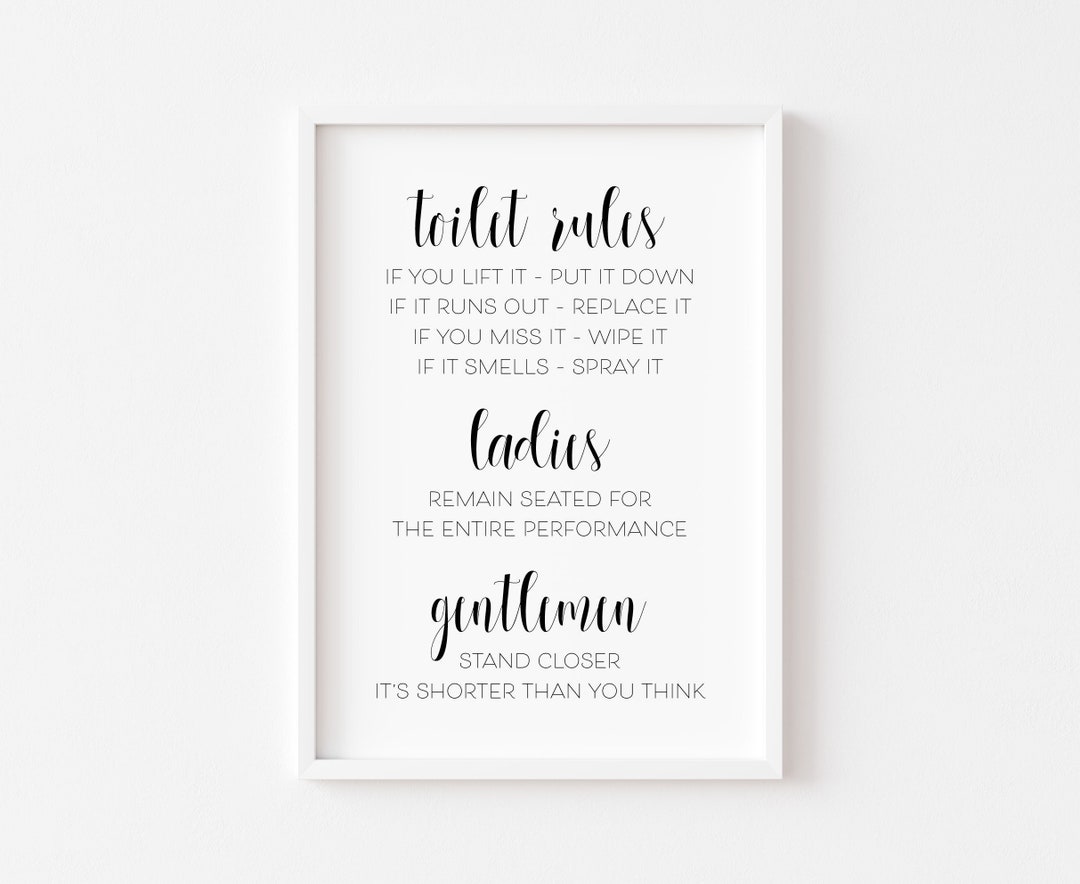 Toilet Rules Sign | Bathroom Print | Bathroom Wall Art | Funny Prints ...
