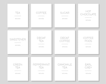 Drinks Labels | Waterproof Labels | Kitchen Labels | Storage Jar Organisation | Matt Vinyl Label | Tea Coffee Pods Sugar Beverage Green Tea