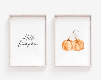 Autumn Prints Set of 2 | Hello Pumpkin Print | Autumn Decor | Halloween | Pumpkin Wall Art | Fall Prints Fall Decor | Seasonal Decor