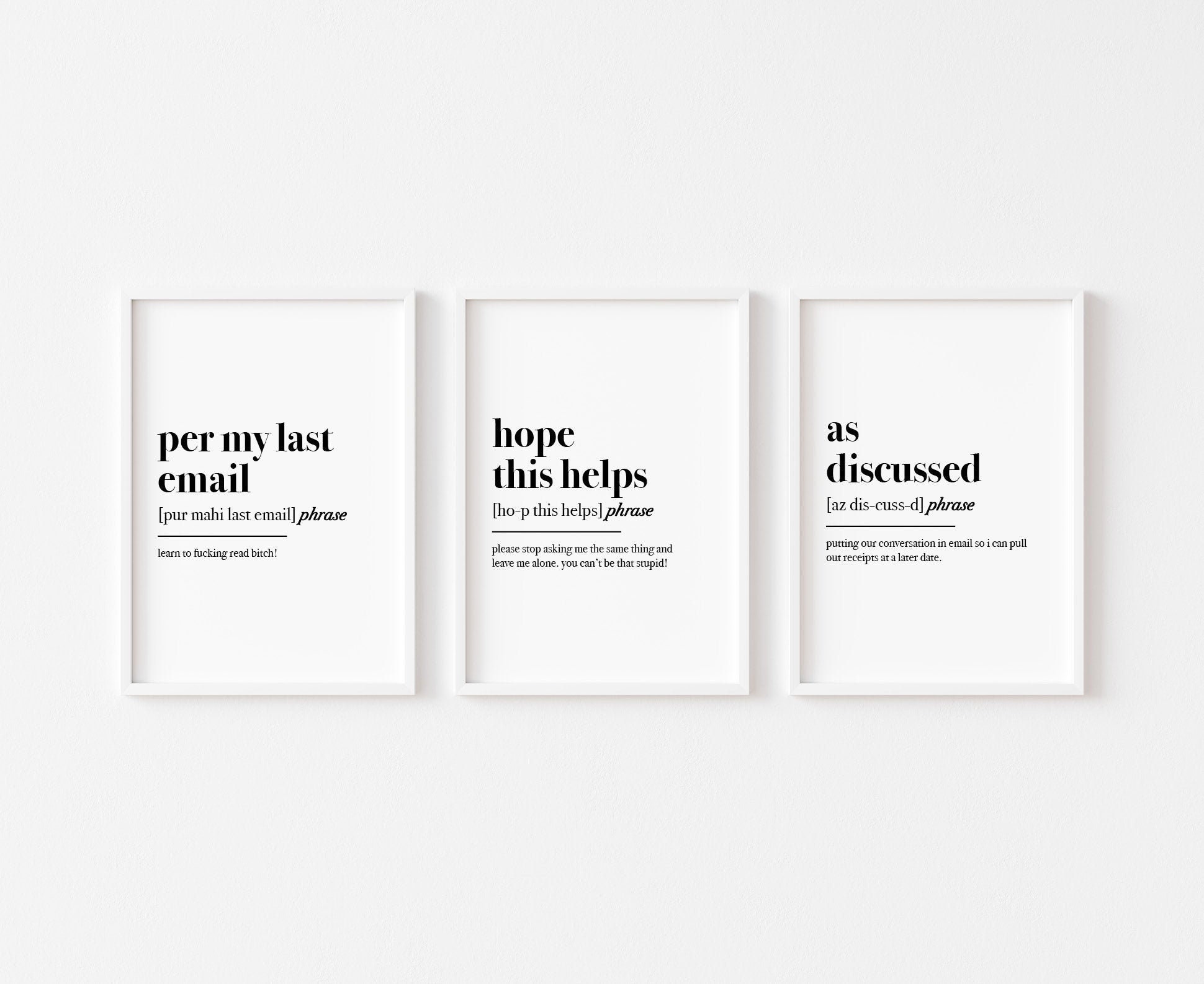 Home Office Definition Prints Set of 3 Prints Wall Art Etsy UK