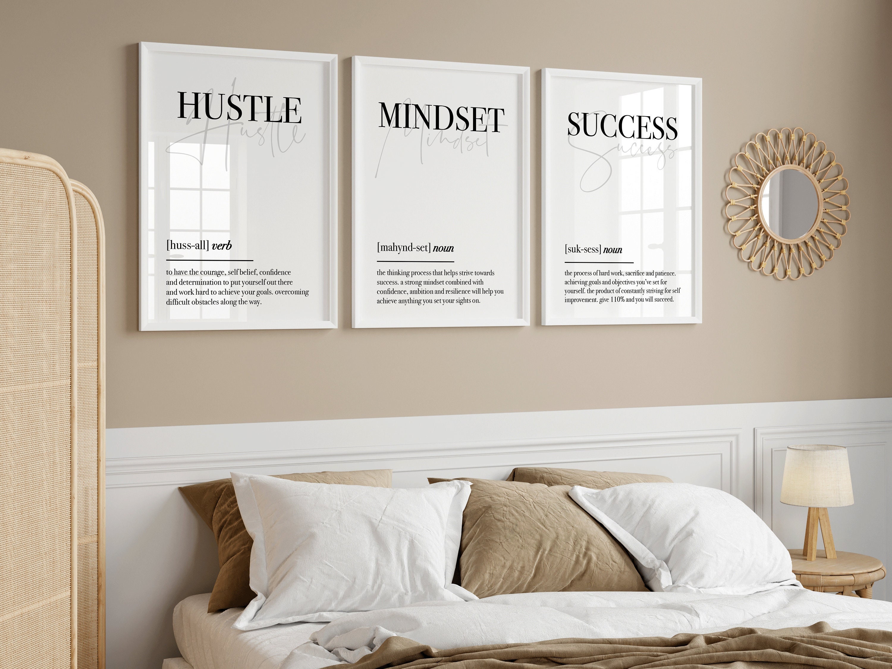 Home Office Set of 3 Prints | Definition Prints | Bedroom Wall Art | Gym Prints | Work From Home Decor | Inspirational Quote Print | Hustle
