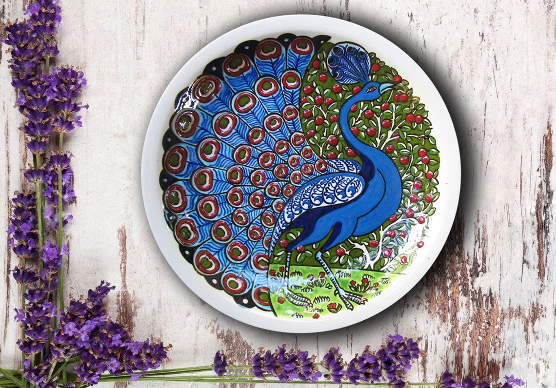 Peacock Ceramic Wall Plate Decorative Plate Blue Peacock Etsy