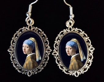Girl with a Pearl Earring Vermeer The Lacemaker Antique Silver Earrings Large Pendant Necklace Cufflinks Brooch
